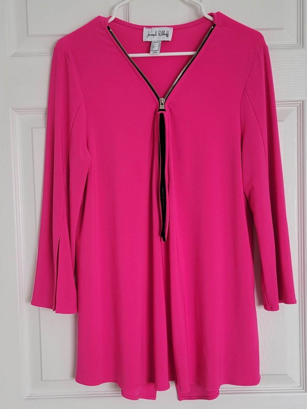 Joseph Ribkoff Pink and Black Half Zip-Front Women's Tunic Top